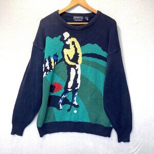 Vintage‎ 90s C.F. Hathaway Golf Sweater Hand Intarsia Mens Size XL Graphic Knit